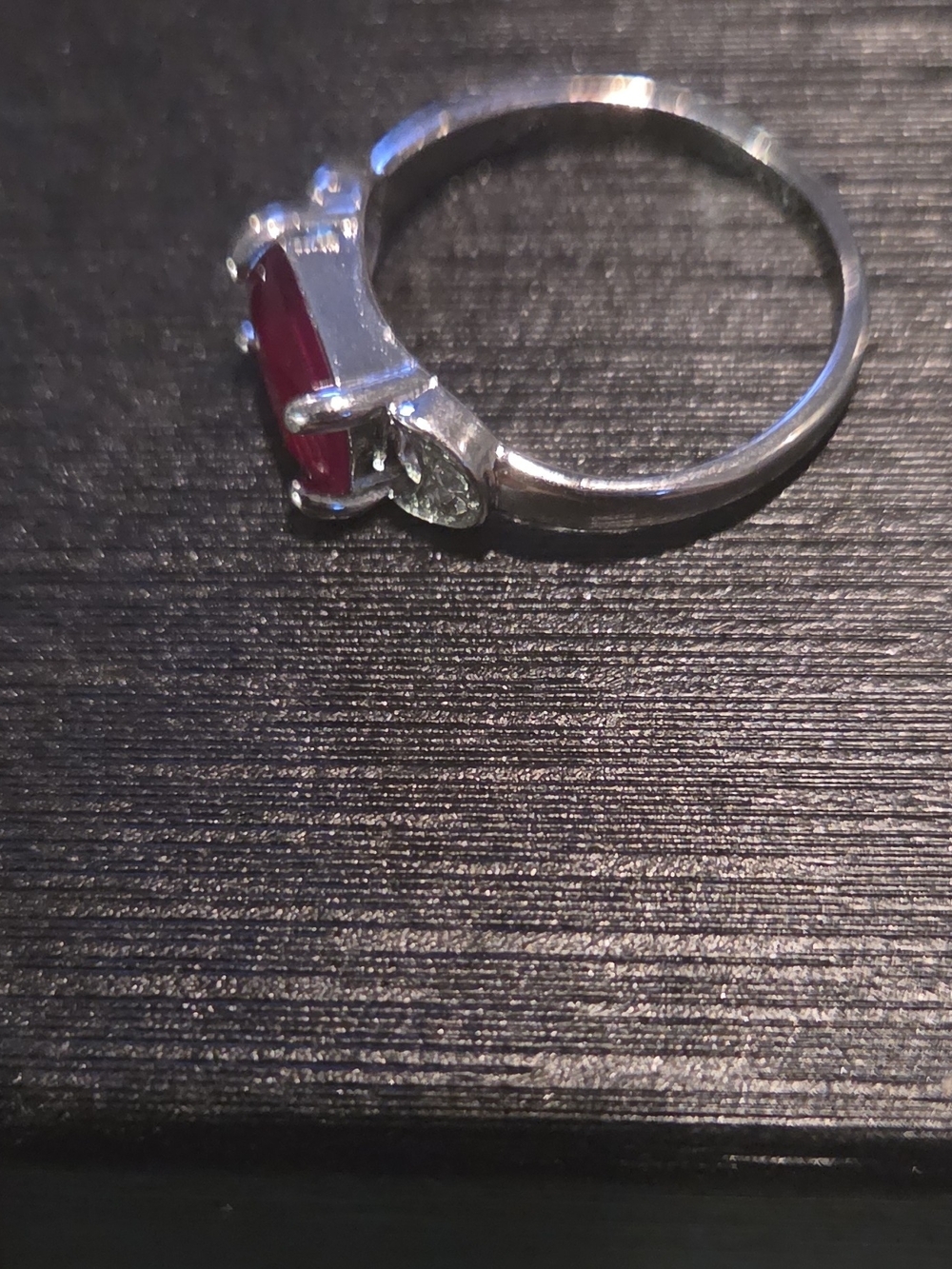 Silver Ring with Red Emerald-Cut Center Stone - Women's Jewelry - Picture 3 of 4